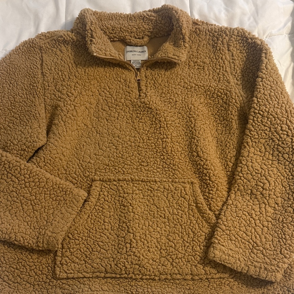 Sabrina Lauren New York Tan Sherpa Fleece Pullover quarter zip size XL - Picture 2 of 5